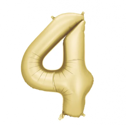 Folinis balionas "4", auksinis (86 cm), auksinis matinis