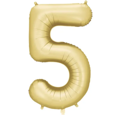 Folinis balionas "5", auksinis (86 cm), auksinis matinis