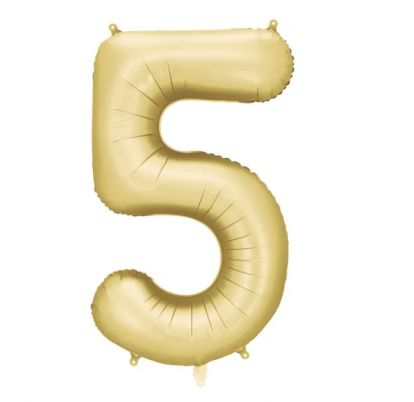 Folinis balionas "5", auksinis (86 cm), auksinis matinis