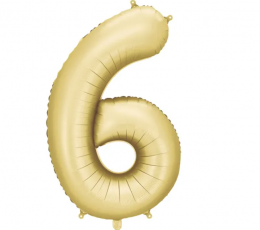 Folinis balionas "6", auksinis (86 cm), auksinis matinis