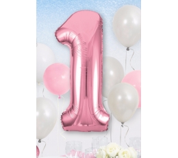Folinis balionas-skaičius "1", rausvas (85 cm)