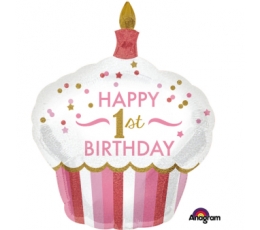 Fooliumist õhupall "1. sünnipäeva tort", roosa (73x91 cm)