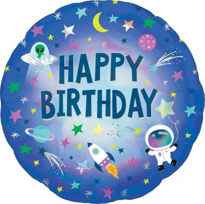 Fooliumist õhupall "Happy Birthday Space" (45 cm)