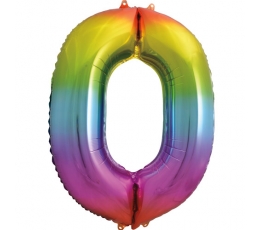 Fooliumist õhupall number "0", vikerkaare värvi (86 cm)