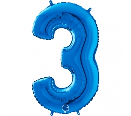 Fooliumist õhupall - number "3", sinine (66 cm)
