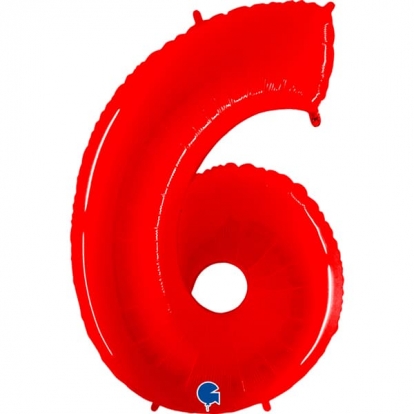 Fooliumist õhupall - number "6", punane (102 cm)