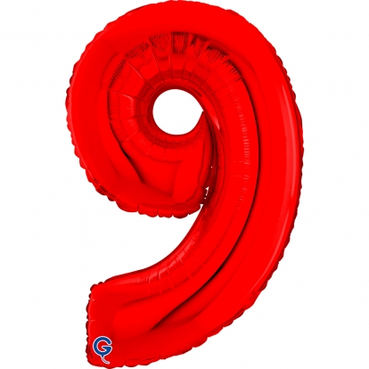 Fooliumist õhupall number „9“, punane (66 cm)