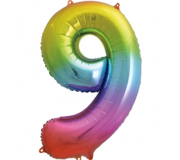 Fooliumist õhupall number "9", vikerkaare värvides (86 cm)