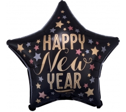  Fooliumist õhupall - täht "Happy New Year", must matt (45 cm)