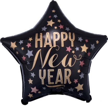  Fooliumist õhupall - täht "Happy New Year", must matt (45 cm)