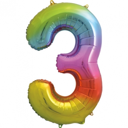   Fooliumist õhupall number "3", mitmevärviline pastelne (86 cm)