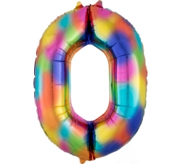Fooliumist õhupall "0", vikerkaare värvi  (88 cm)