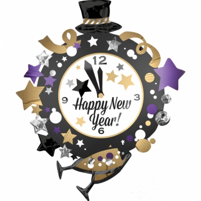 Fooliumist õhupall "Happy New Year- kell" (76x88 cm)
