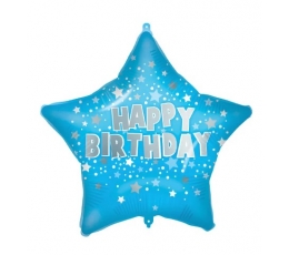 Fooliumõhupall „Happy Birthday Star“, sinakas (46 cm)