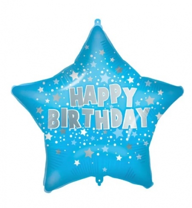 Fooliumõhupall „Happy Birthday Star“, sinakas (46 cm)