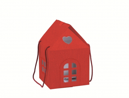 Kinkekarp akendega "Majake", punane (20X20X18 cm)