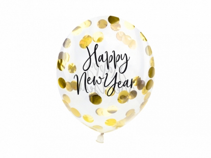 Kuldsete konfettidega õhupallid "Happy New Year" (3 tk./27 cm)