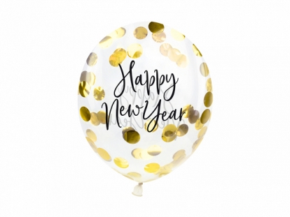 Kuldsete konfettidega õhupallid "Happy New Year" (3 tk./27 cm)