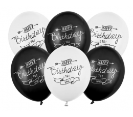 Õhupall "Happy Birthday", must-valge (30 cm)