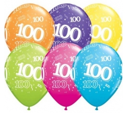  Õhupallid "100", mitmevärvilised (6 tk./28 cm)