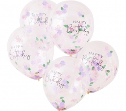 Õhupallid "Happy Birthday" lillelise konfettiga (5 tk./30 cm) 1