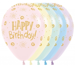 Õhupallid "Happy Birthday sun", pastelsed (25 tk / 30 cm)
