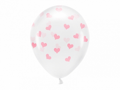 Õhupallid, läbipaistvad roosade südametega (6 tk./30 cm)