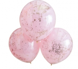 Õhupallid roosad, roosakas kuldsete konfetidega