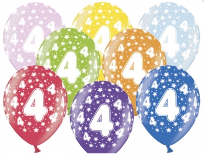 Õhupallid, värvilised "4" (6 tk / 30 cm)