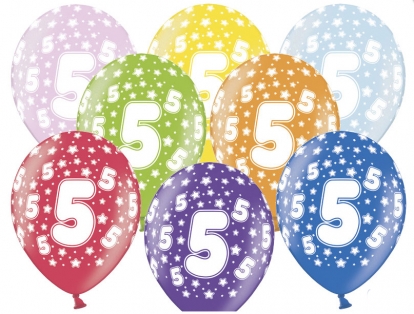 Õhupallid, värvilised "5" (6 tk / 30 cm)