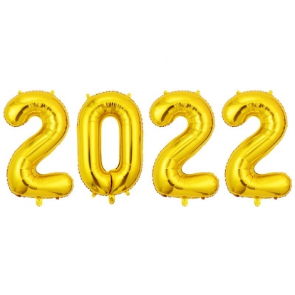  Õhupallide komplekt "2022", kuldne (4 tk / 35 cm)