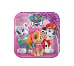 "Paw Patrol" taldrikud, roosa kandiline (8 tk/18 cm)