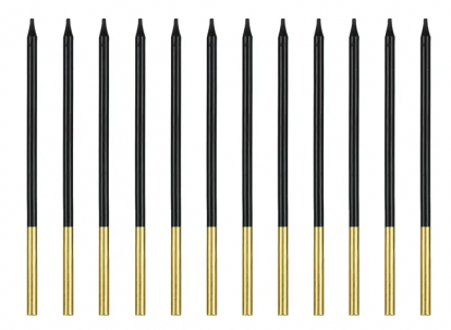 Pikad musta-kuldsed tordiküünlad (12 tk, 14 cm)