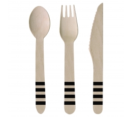 Puidust söögiriistad / mustad triibud (24 tk.)
