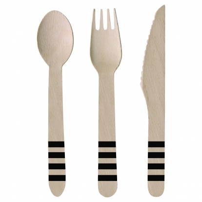 Puidust söögiriistad / mustad triibud (24 tk.)