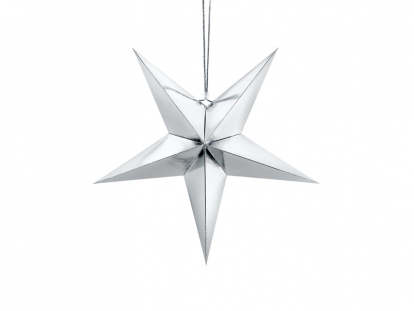 Riputatav dekoratsioon-täht, hõbedaselt läikiv (45 cm)