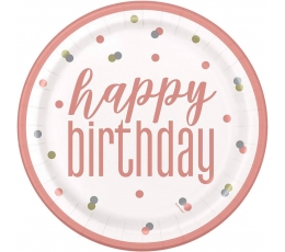 Taldrikud "Happy Birthday", tume virsik (8 tk./22 cm)