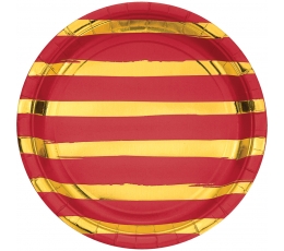  Taldrikud, punase- kuldse triibulised (8 tk / 22 cm)