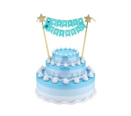 Tordikaunistus "Happy birthday", helesinine-kuldne (25 cm)