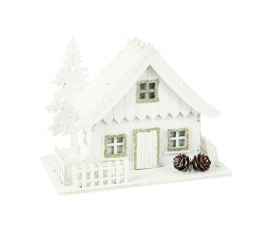 Valgustatud jõulukaunistus "Valge maja" (15x11 cm)