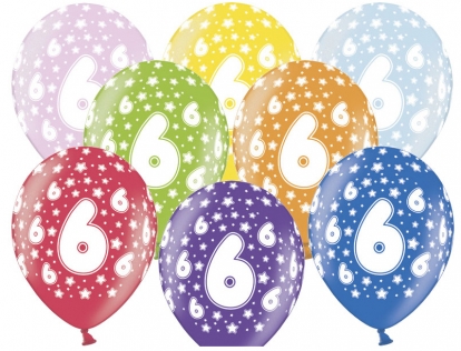  Värvilised õhupallid "6" (6 tk / 30 cm)