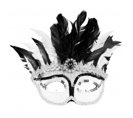 Veneetsia mask, must-valge sulgedega