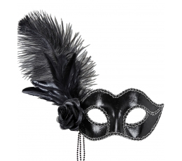 Veneetsia mask sulgede ja roosiga, must.