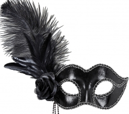 Veneetsia mask sulgede ja roosiga, must.