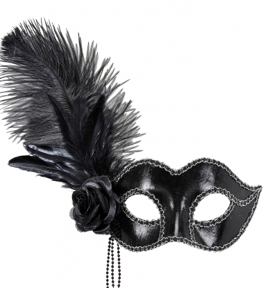 Veneetsia mask sulgede ja roosiga, must.