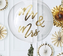 Õhupall-orbz "Mr&Mrs", läbipaistev kuldse kirjaga (91 cm) 1