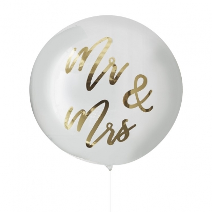 Õhupall-orbz "Mr&Mrs", läbipaistev kuldse kirjaga (91 cm)