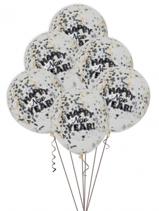 Õhupallid "Happy New Year" konfettidega (6 tk.)