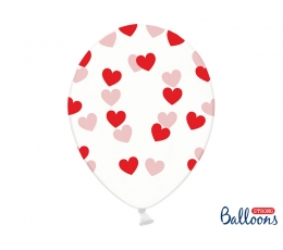 Õhupallid, läbipaistvad punaste südame konfettidega (6 tk./30 cm)