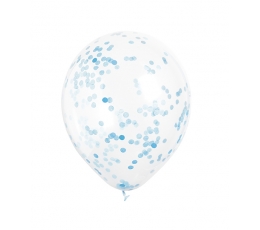 Õhupallid, läbipaistvad siniste konfettidega (6 tk./30 cm)